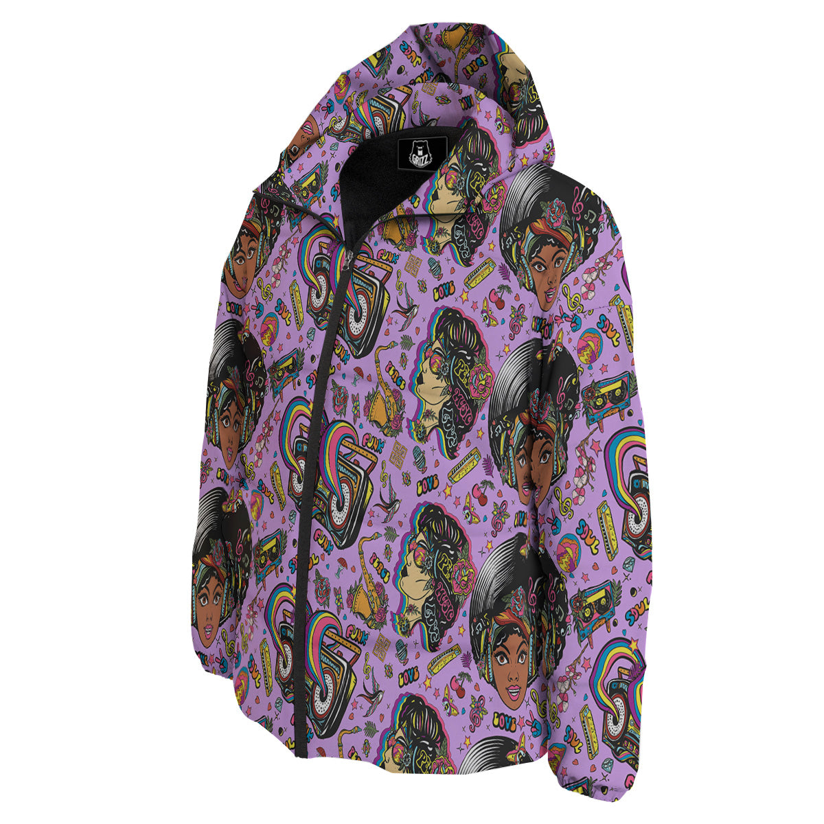 Hippie Retro Funky Women Print Pattern Down Jacket-grizzshop