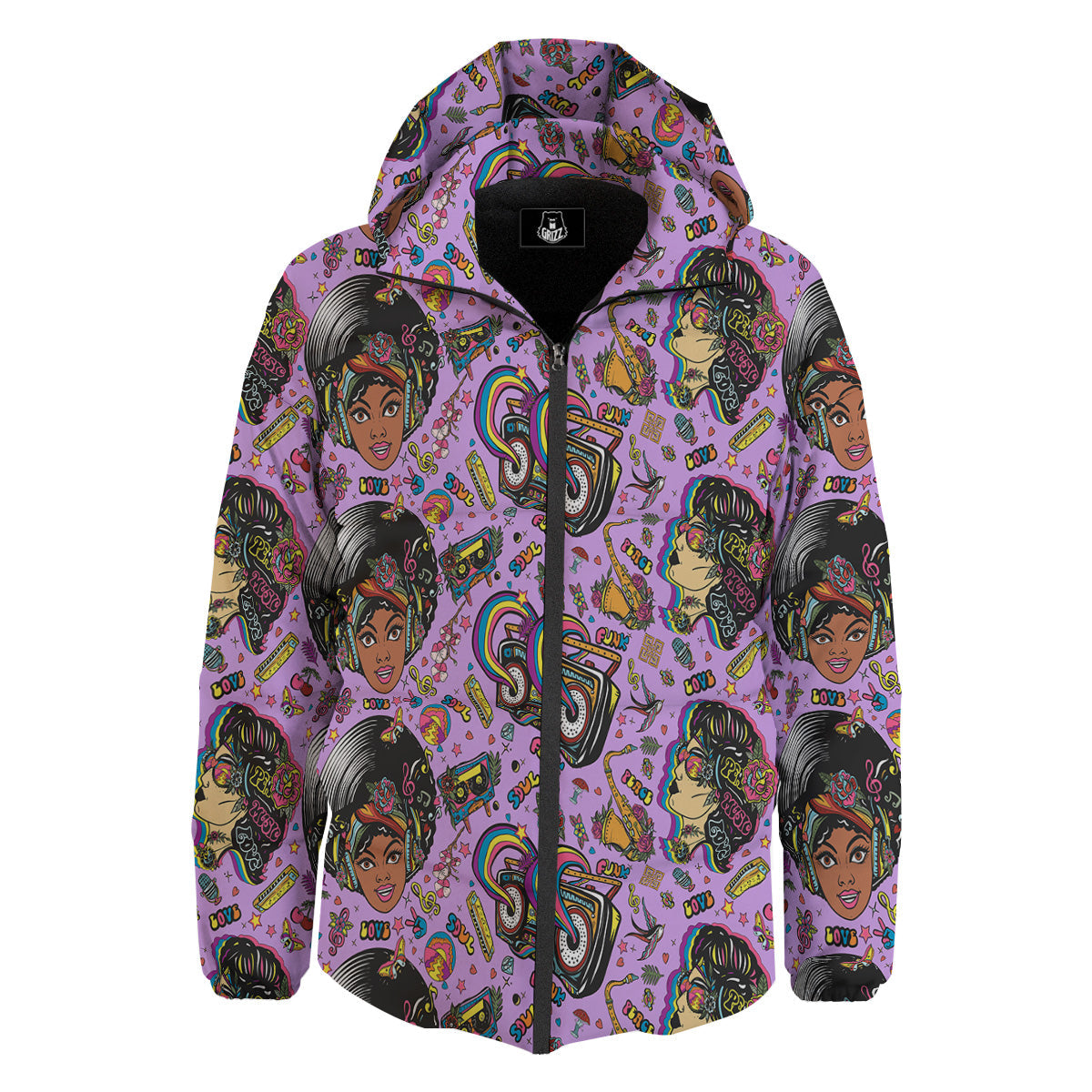Hippie Retro Funky Women Print Pattern Down Jacket-grizzshop
