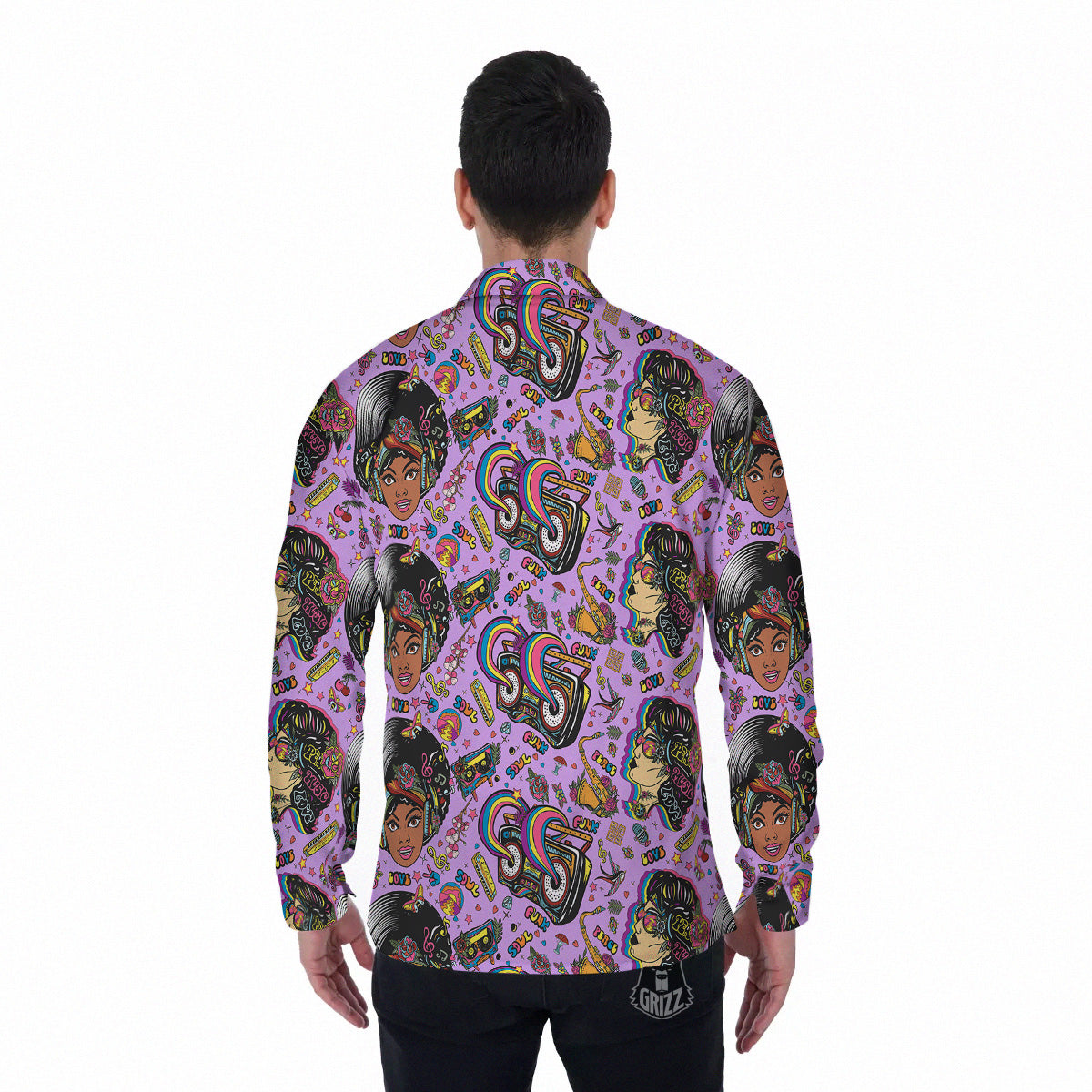 Hippie Retro Funky Women Print Pattern Men's Long Sleeve Shirts-grizzshop