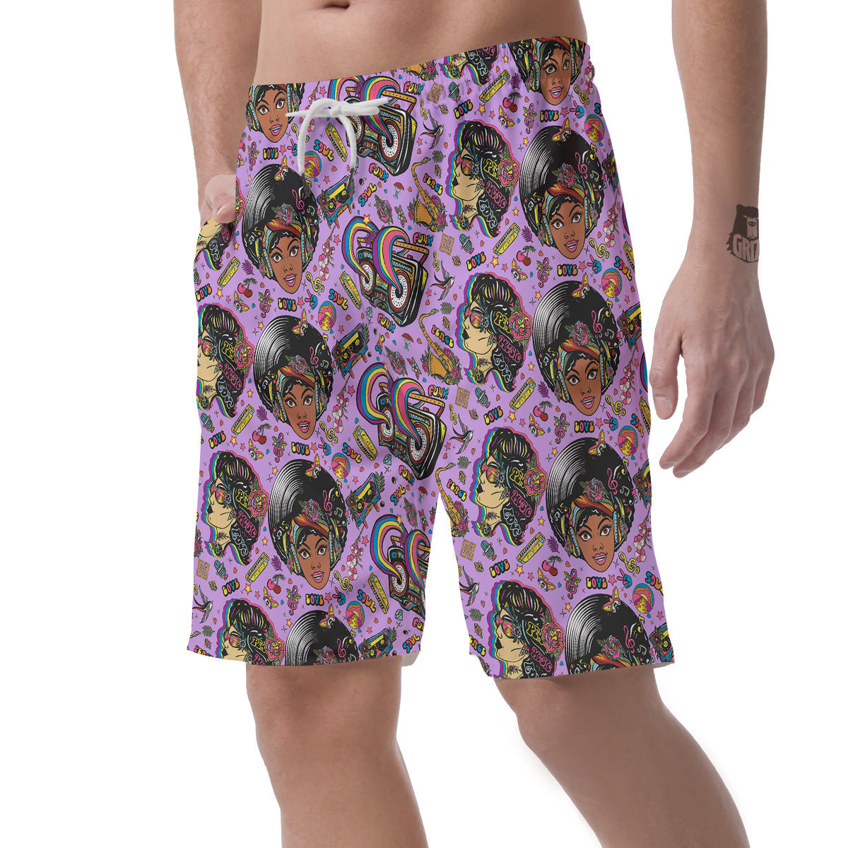 Hippie Retro Funky Women Print Pattern Men's Shorts-grizzshop