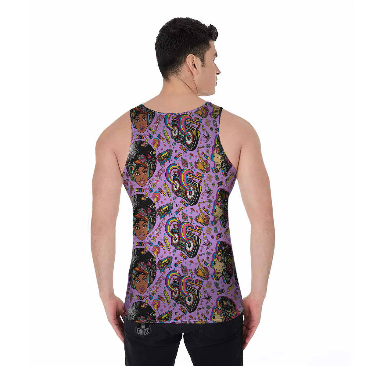 Hippie Retro Funky Women Print Pattern Men's Tank Top-grizzshop