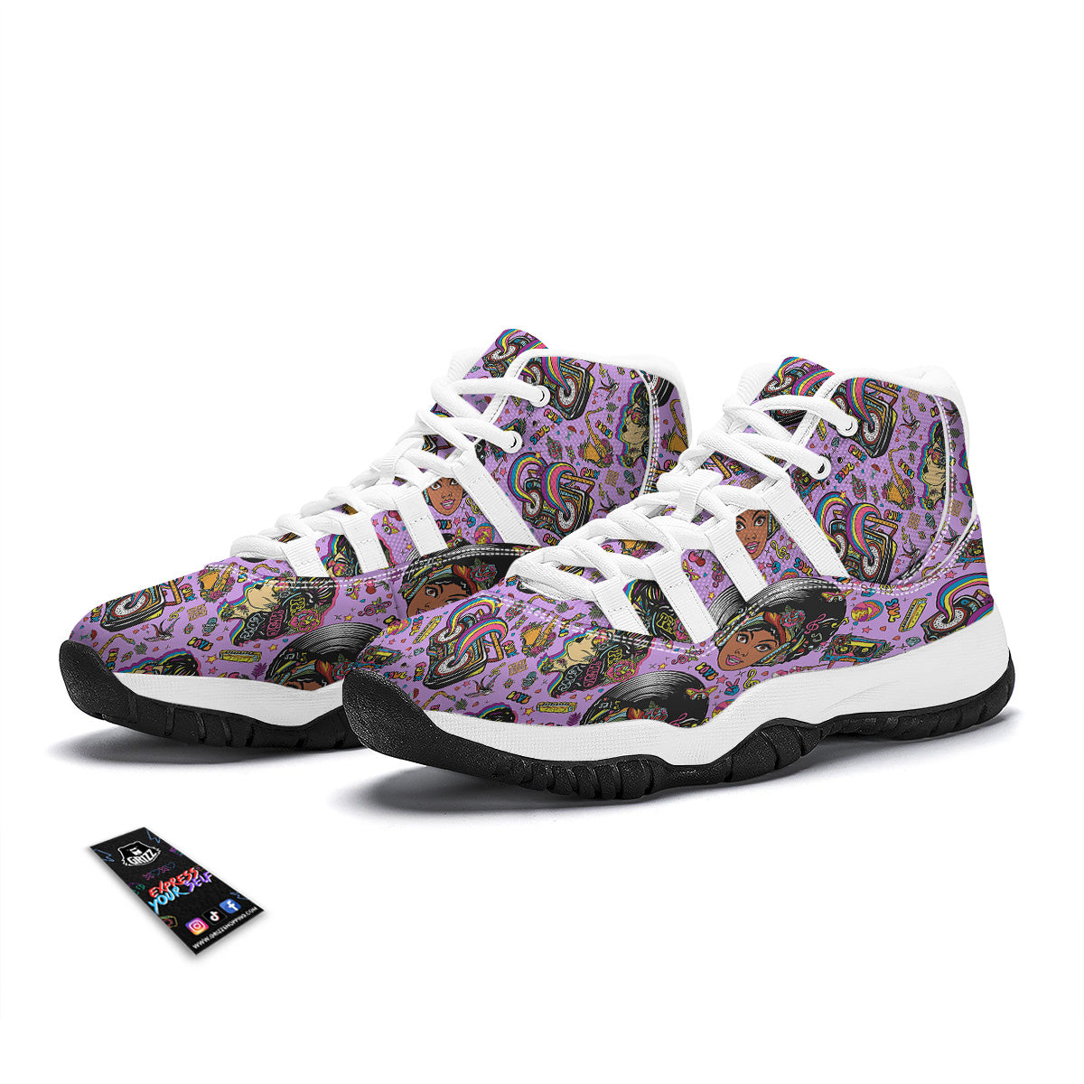 Hippie Retro Funky Women Print Pattern White Bball Shoes-grizzshop