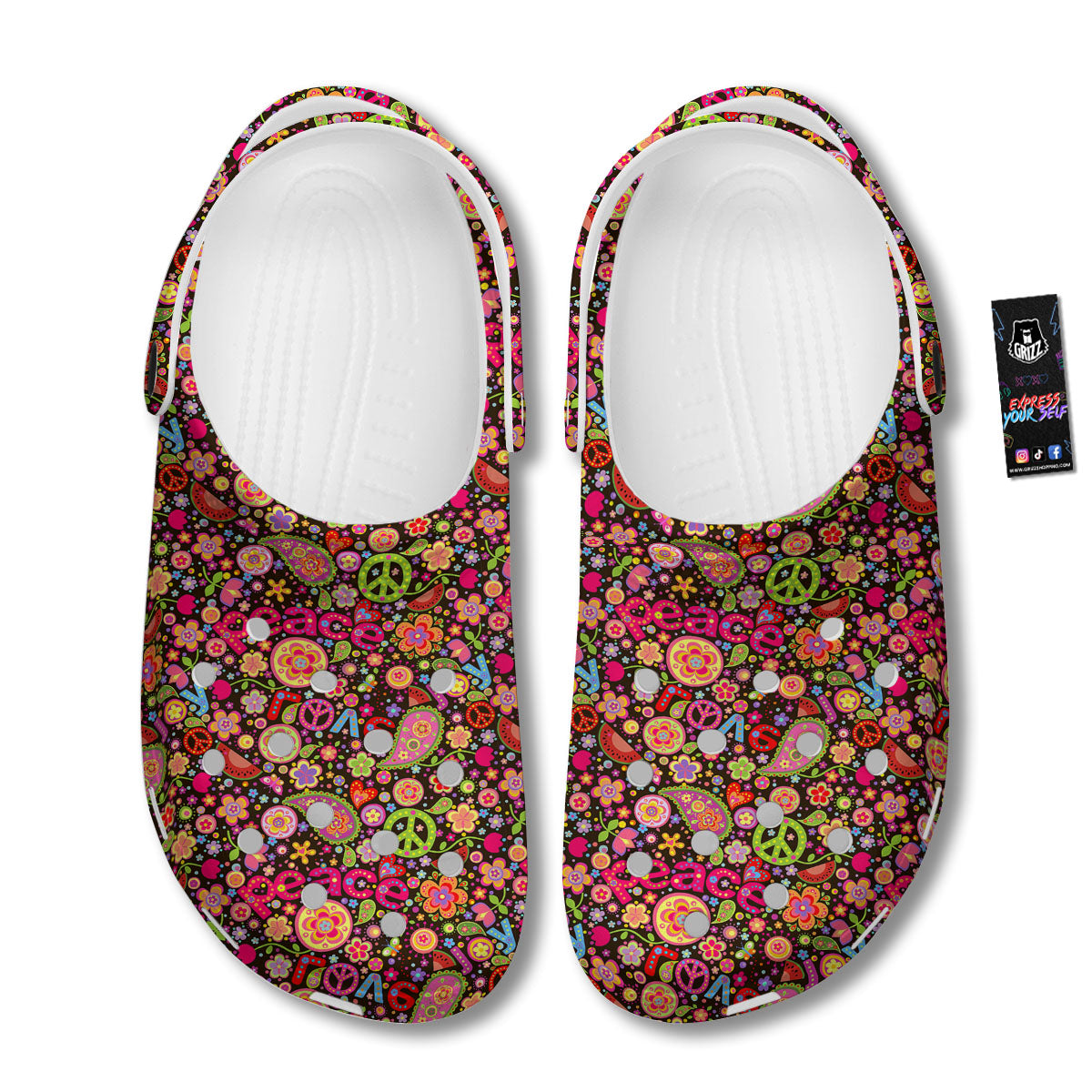 Hippie Sign Peace Flower Print Pattern Clog-grizzshop