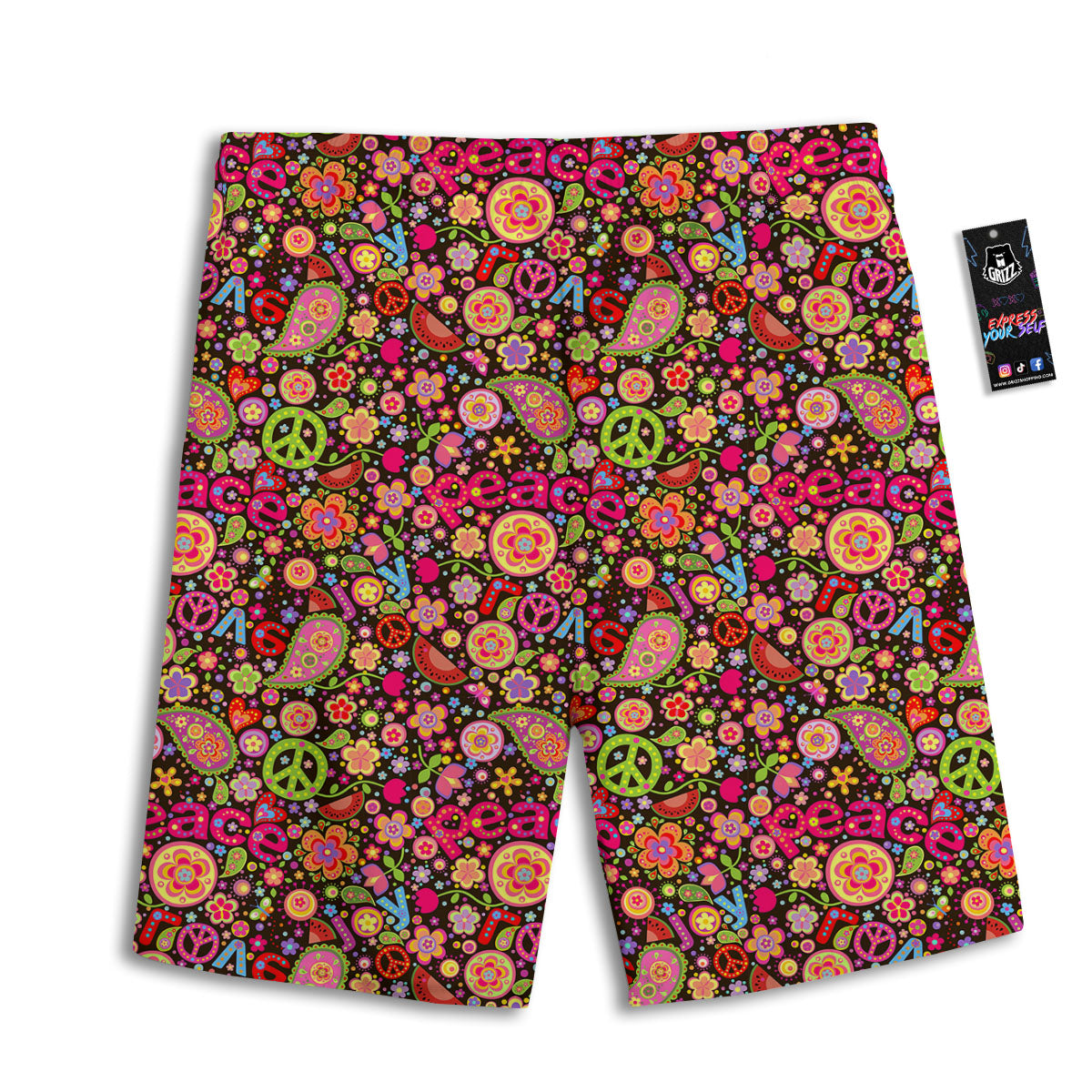 Hippie Sign Peace Flower Print Pattern Men's Athletic Shorts-grizzshop