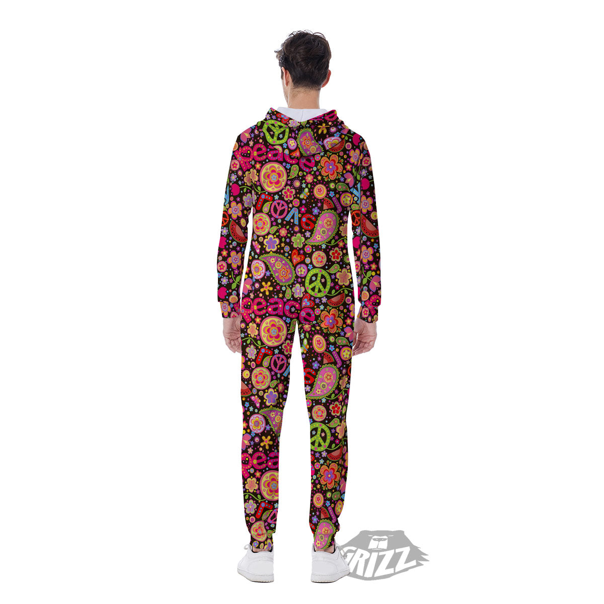 Hippie Sign Peace Flower Print Pattern Men's Jumpsuit-grizzshop
