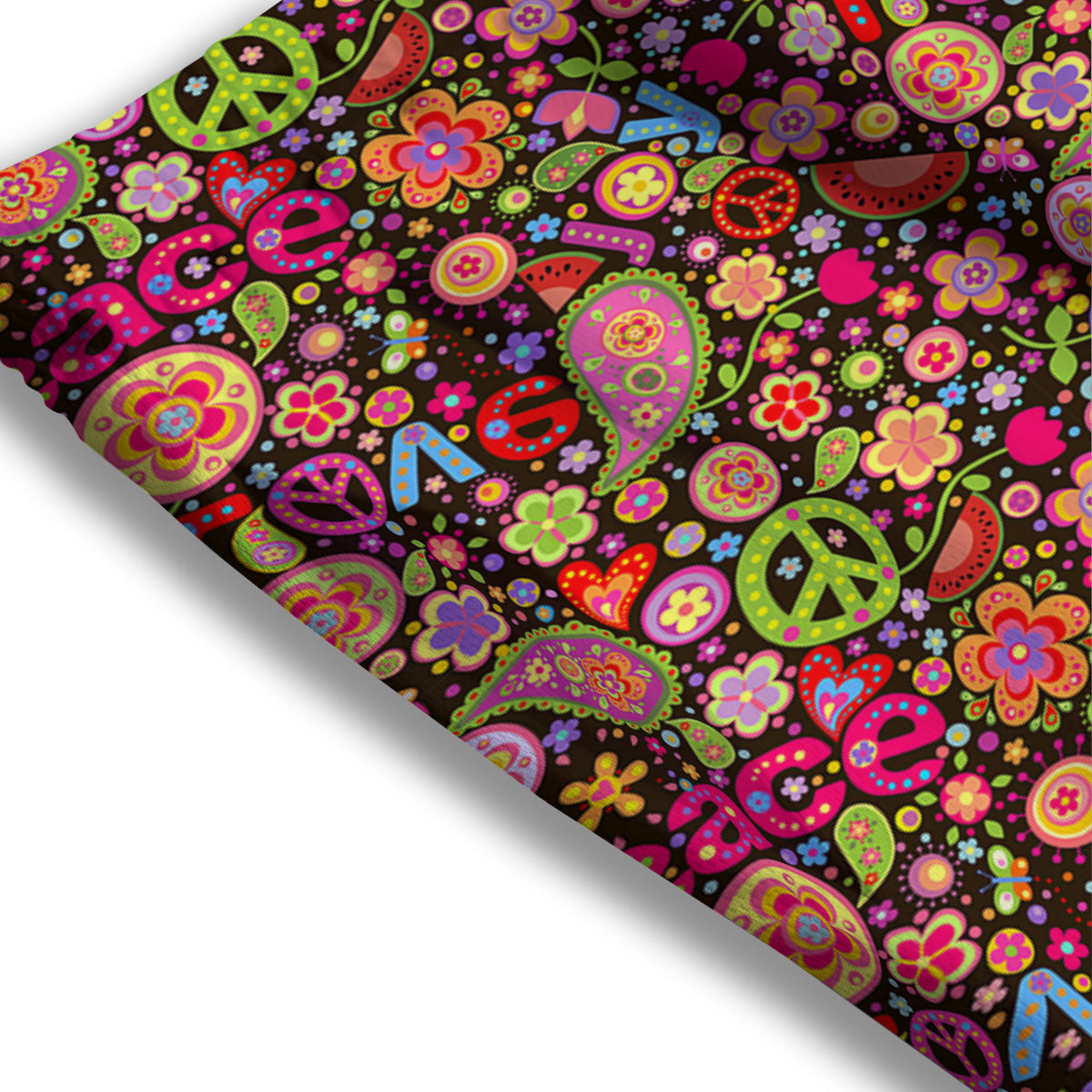 Hippie Sign Peace Flower Print Pattern Mesh Shorts
