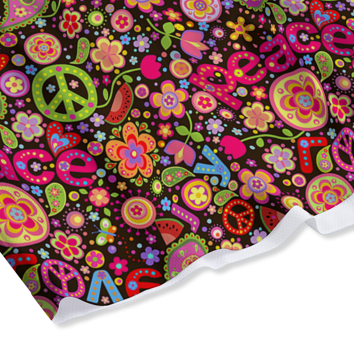 Hippie Sign Peace Flower Print Pattern Mesh Shorts
