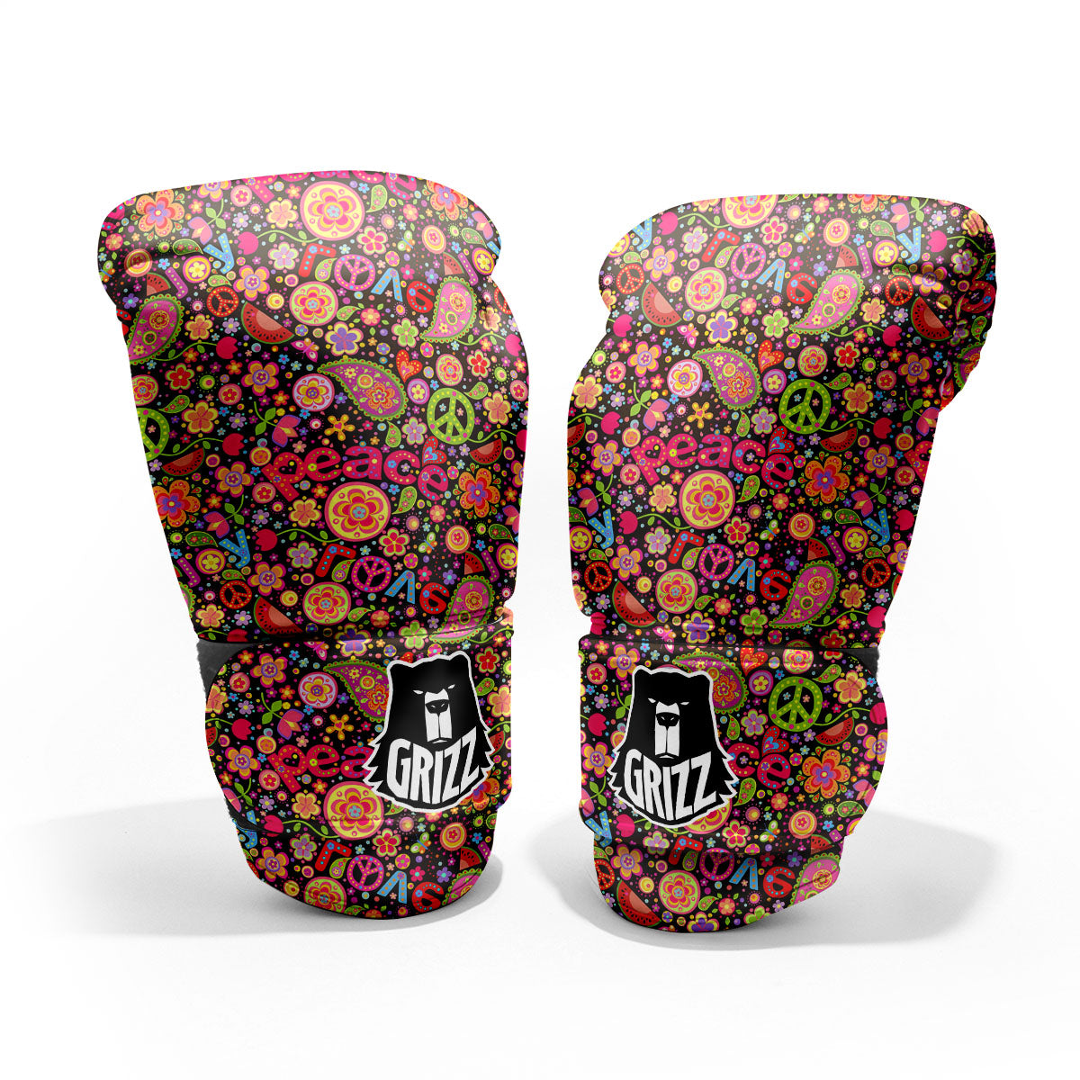 Hippie Sign Peace Flower Print Pattern Pro Boxing Glove