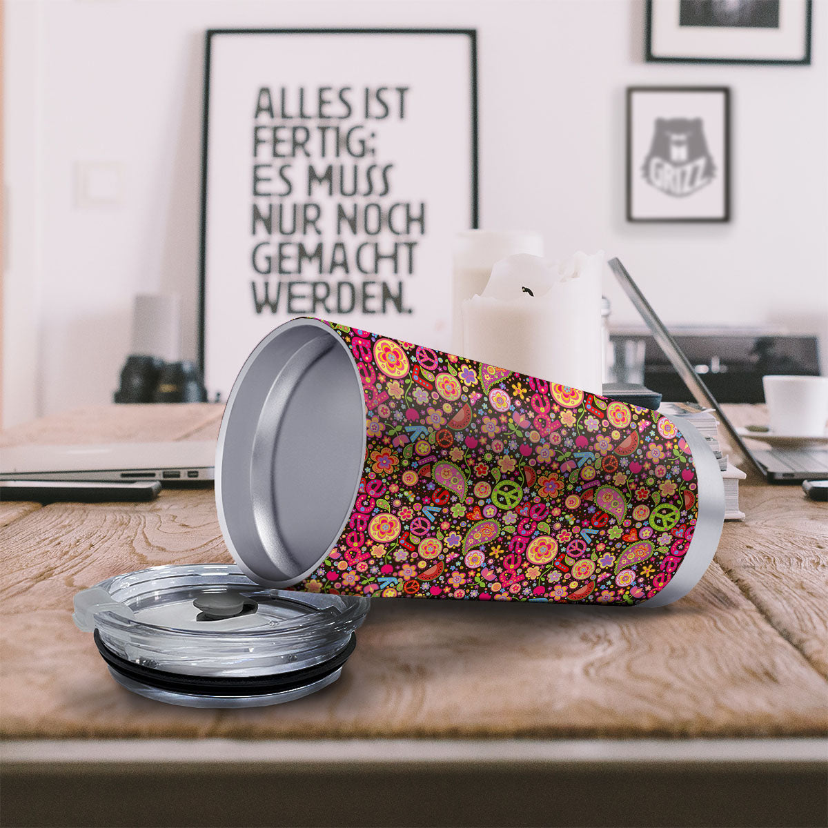 Hippie Sign Peace Flower Print Pattern Tumbler-grizzshop