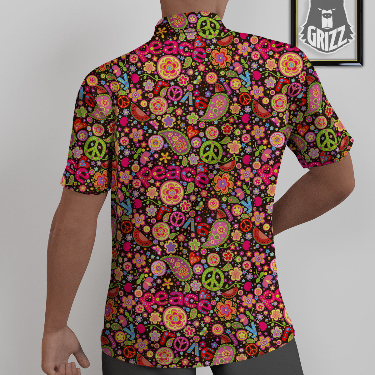 Hippie Sign Peace Flower Print Pattern Untucked Shirts-grizzshop