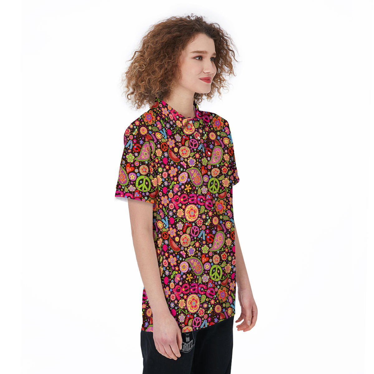 Hippie Sign Peace Flower Print Pattern Women's Golf Shirts-grizzshop