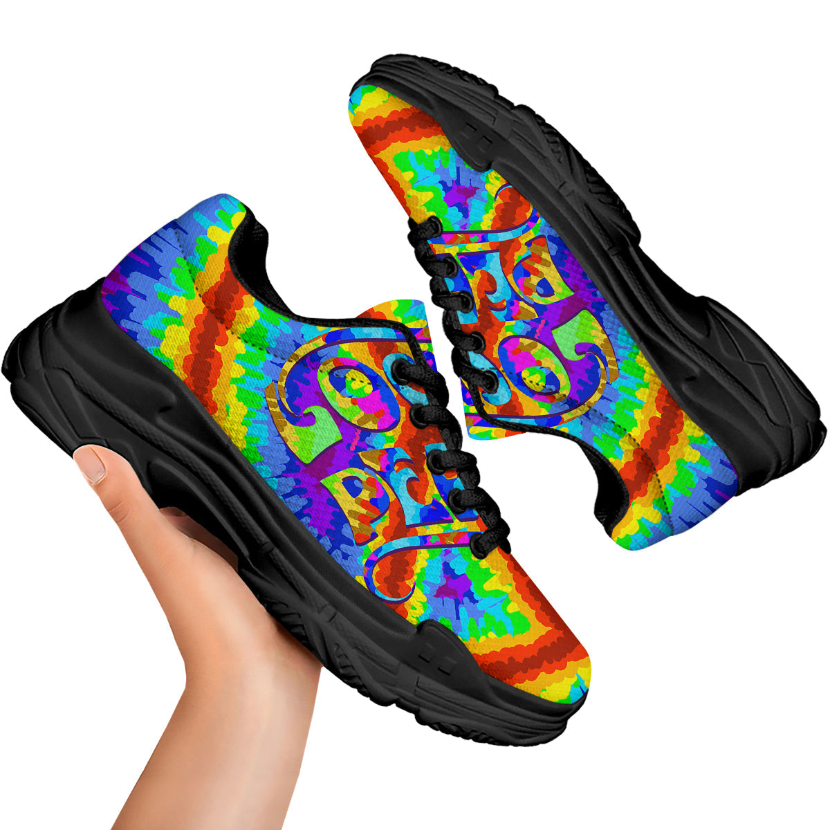 Hippie Symbol Colorful Abstract Print Black Chunky Shoes-grizzshop