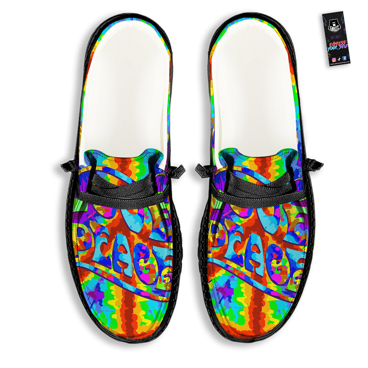 Hippie Symbol Colorful Abstract Print Black Loafers-grizzshop