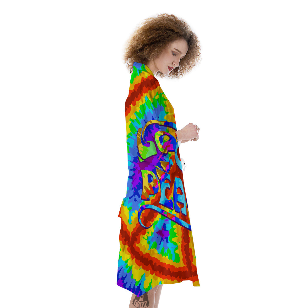 Hippie Symbol Colorful Abstract Print Kimono-grizzshop