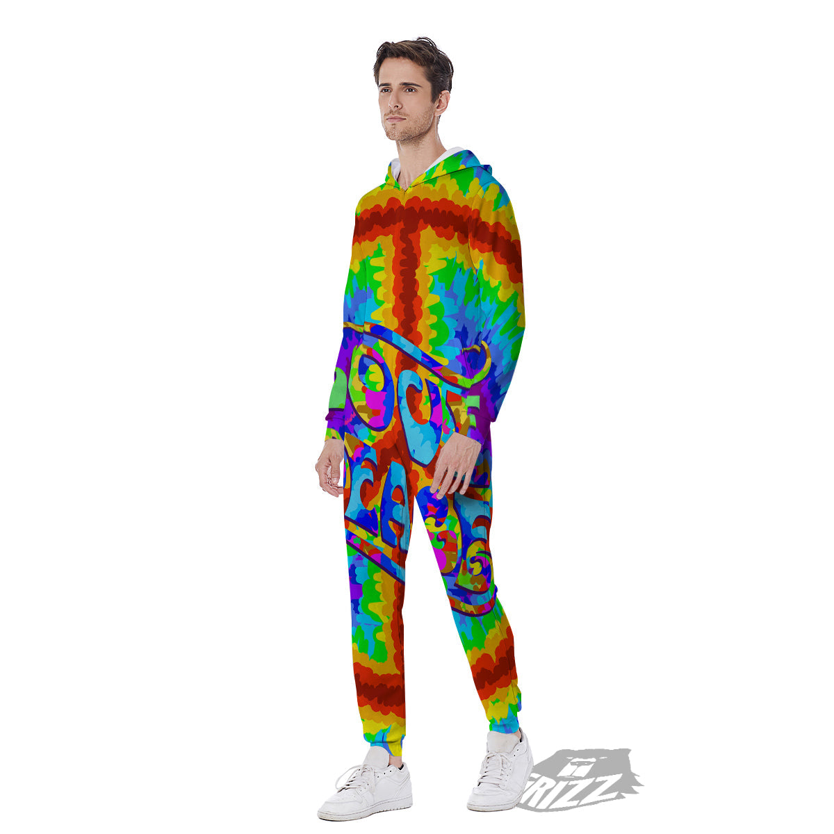 Hippie Symbol Colorful Abstract Print Men's Jumpsuit-grizzshop