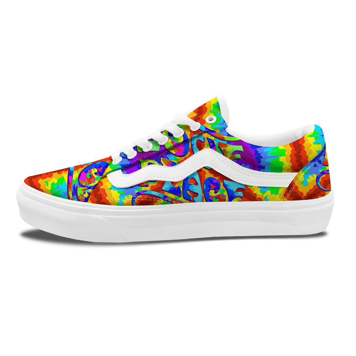 Hippie Symbol Colorful Abstract Print Skate Shoes-grizzshop