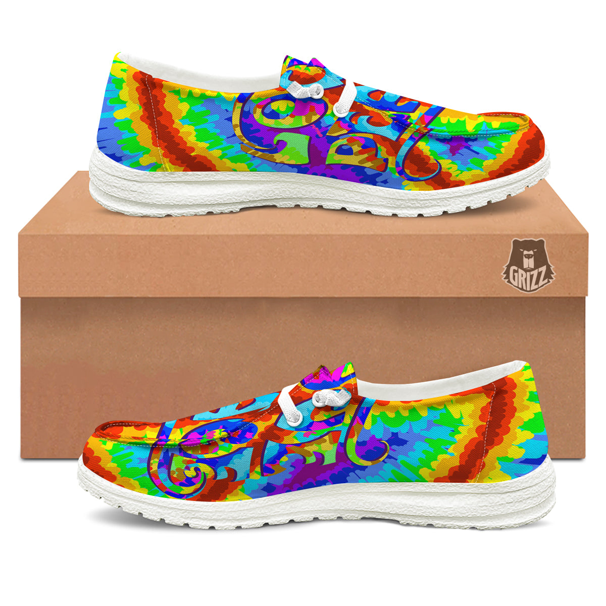 Hippie Symbol Colorful Abstract Print White Loafers-grizzshop