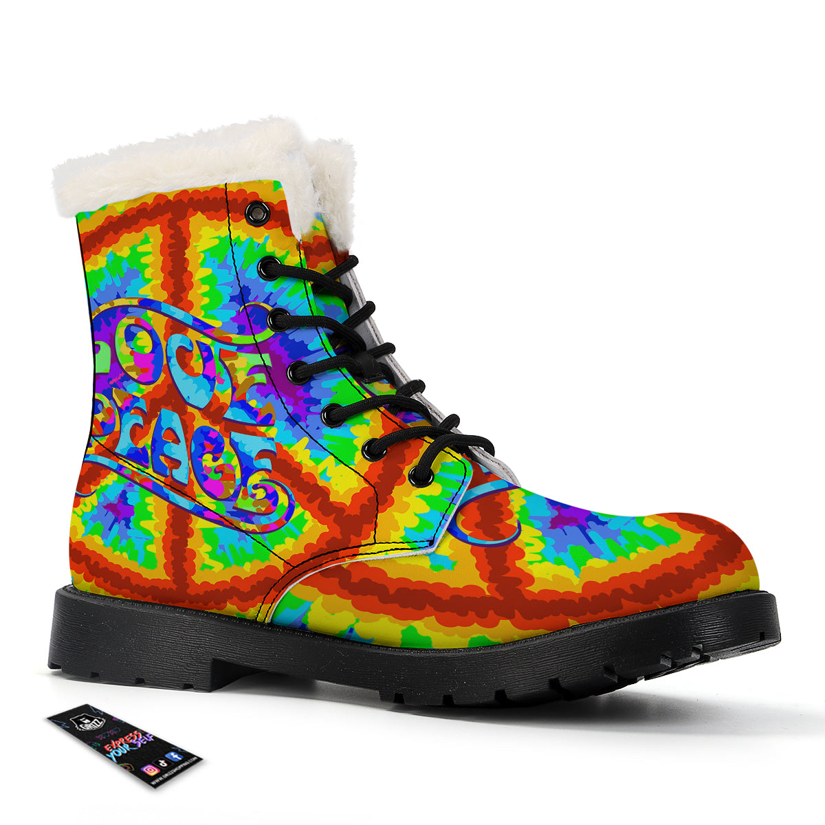 Hippie Symbol Colorful Abstract Print Winter Boots-grizzshop