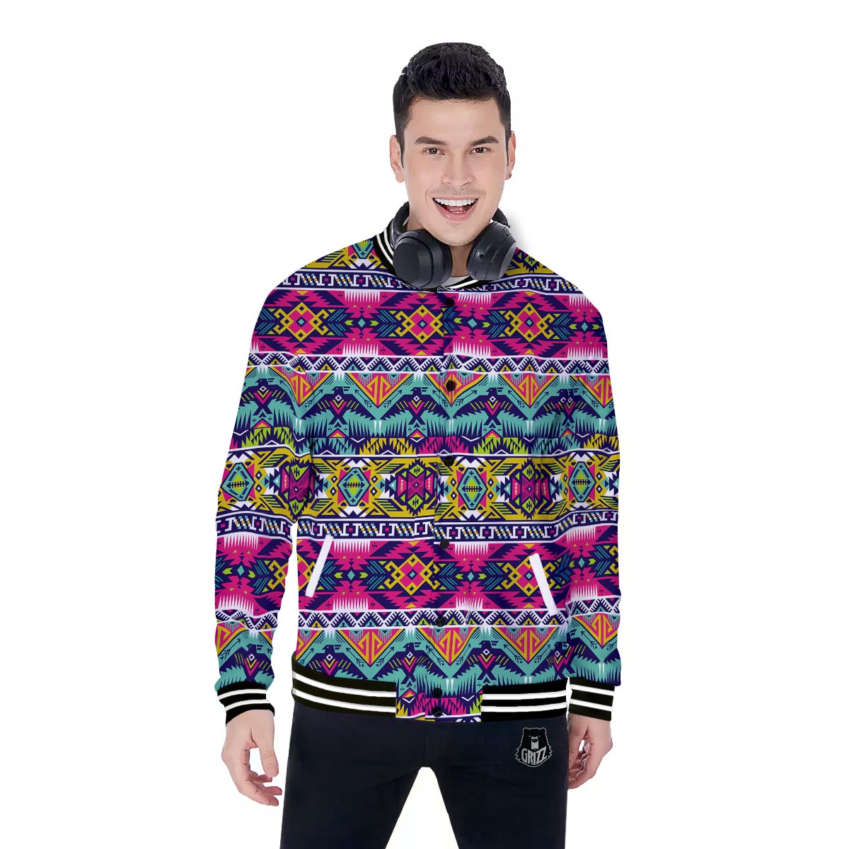 Hippie Tribal Aztec Print Pattern Baseball Jacket-grizzshop