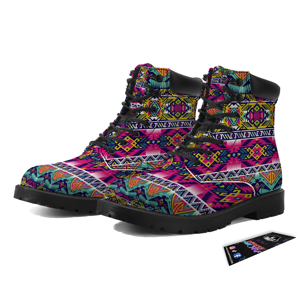 Hippie Tribal Aztec Print Pattern Boots-grizzshop