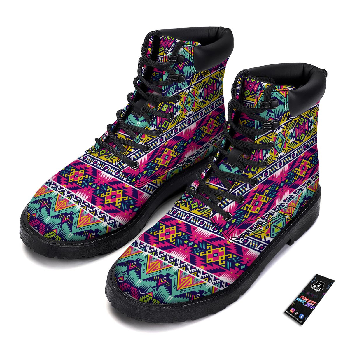 Hippie Tribal Aztec Print Pattern Boots-grizzshop