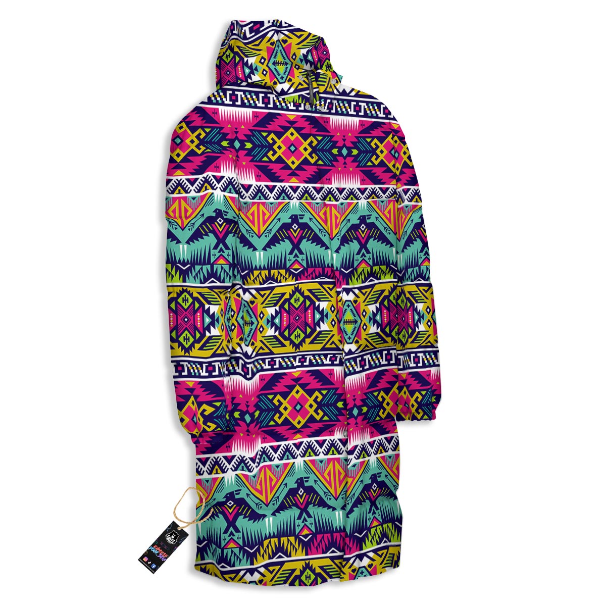 Hippie Tribal Aztec Print Pattern Long Down Jacket-grizzshop