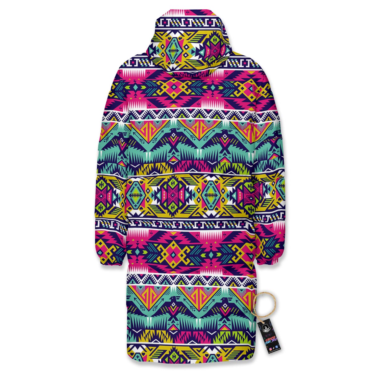 Hippie Tribal Aztec Print Pattern Long Down Jacket-grizzshop
