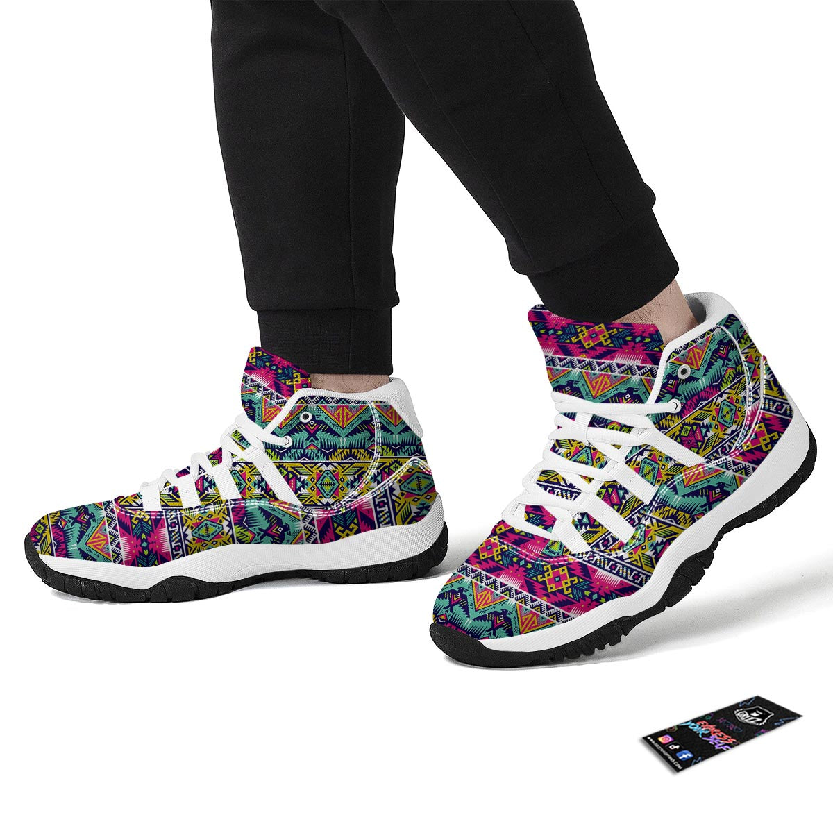 Hippie Tribal Aztec Print Pattern White Bball Shoes-grizzshop