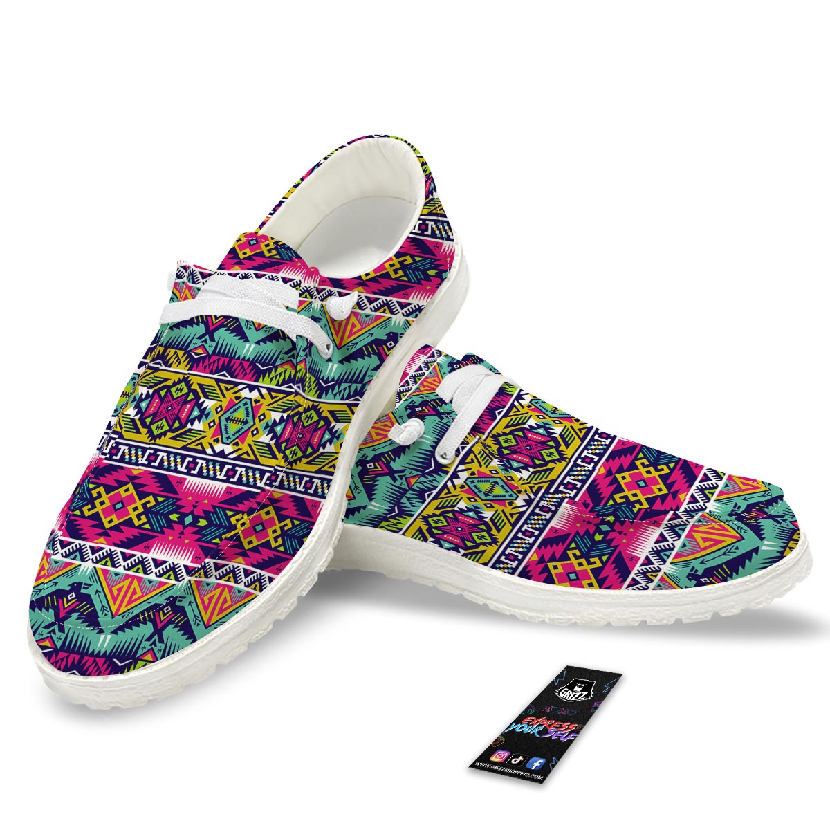 Hippie Tribal Aztec Print Pattern White Loafers-grizzshop