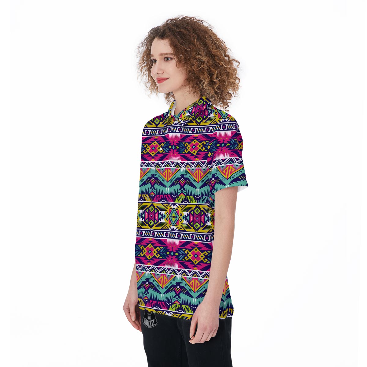 Hippie Tribal Aztec Print Pattern Women's Golf Shirts-grizzshop