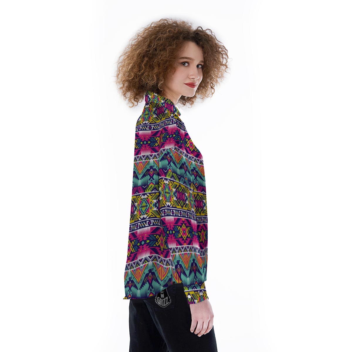 Hippie Tribal Aztec Print Pattern Women's Long Sleeve Shirts-grizzshop