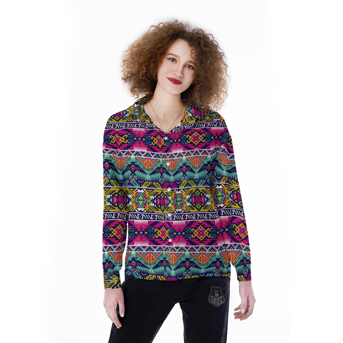 Hippie Tribal Aztec Print Pattern Women's Long Sleeve Shirts-grizzshop