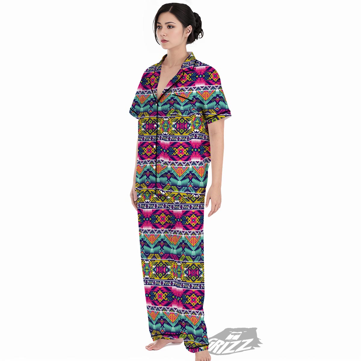 Hippie Tribal Aztec Print Pattern Women's Pajamas Set-grizzshop