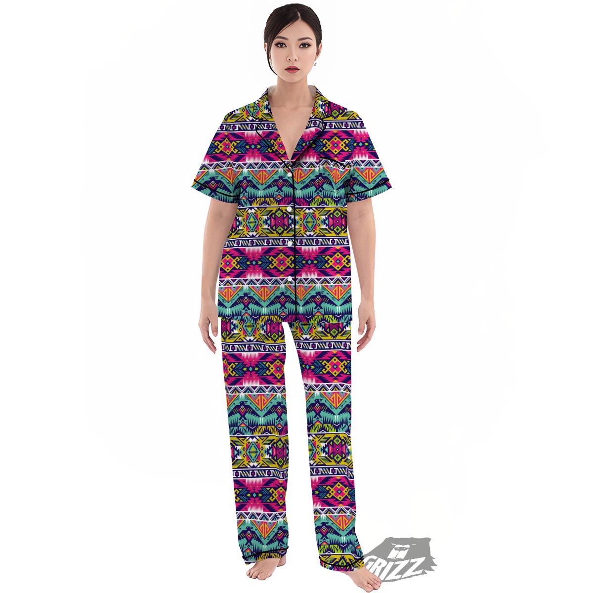 Hippie Tribal Aztec Print Pattern Women's Pajamas Set-grizzshop