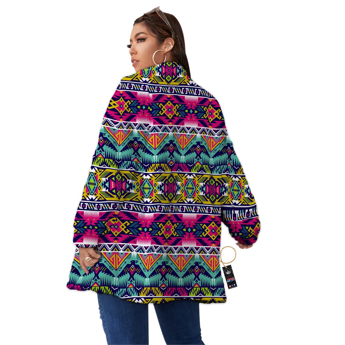 Hippie Tribal Aztec Print Pattern Women's Sherpa Jacket-grizzshop