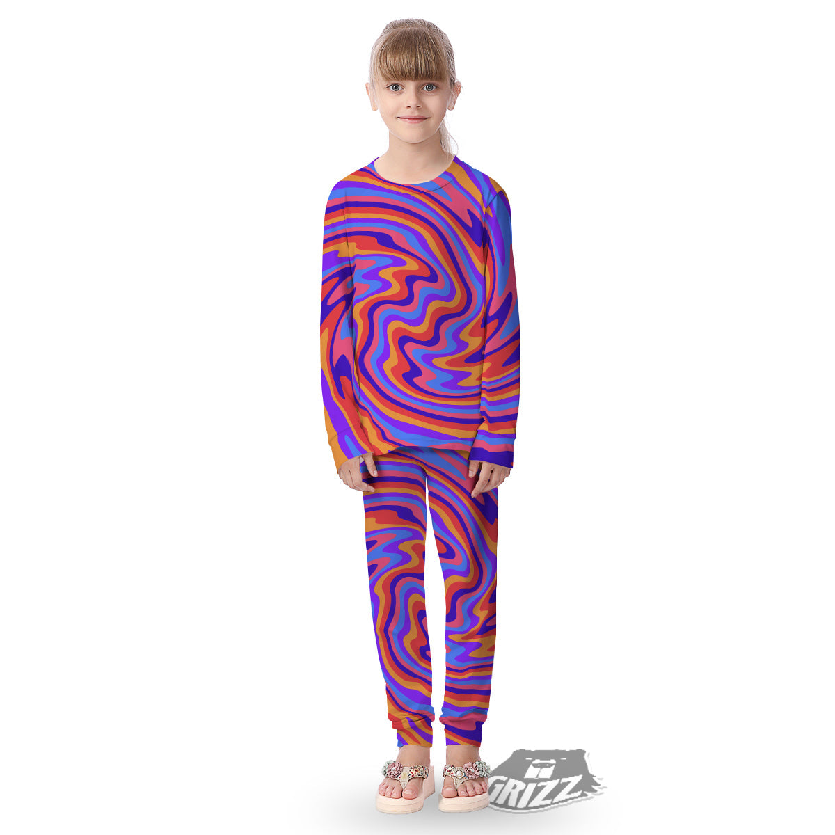 Hippie Trippy Acid Color Print Pattern Kid's Pajamas-grizzshop