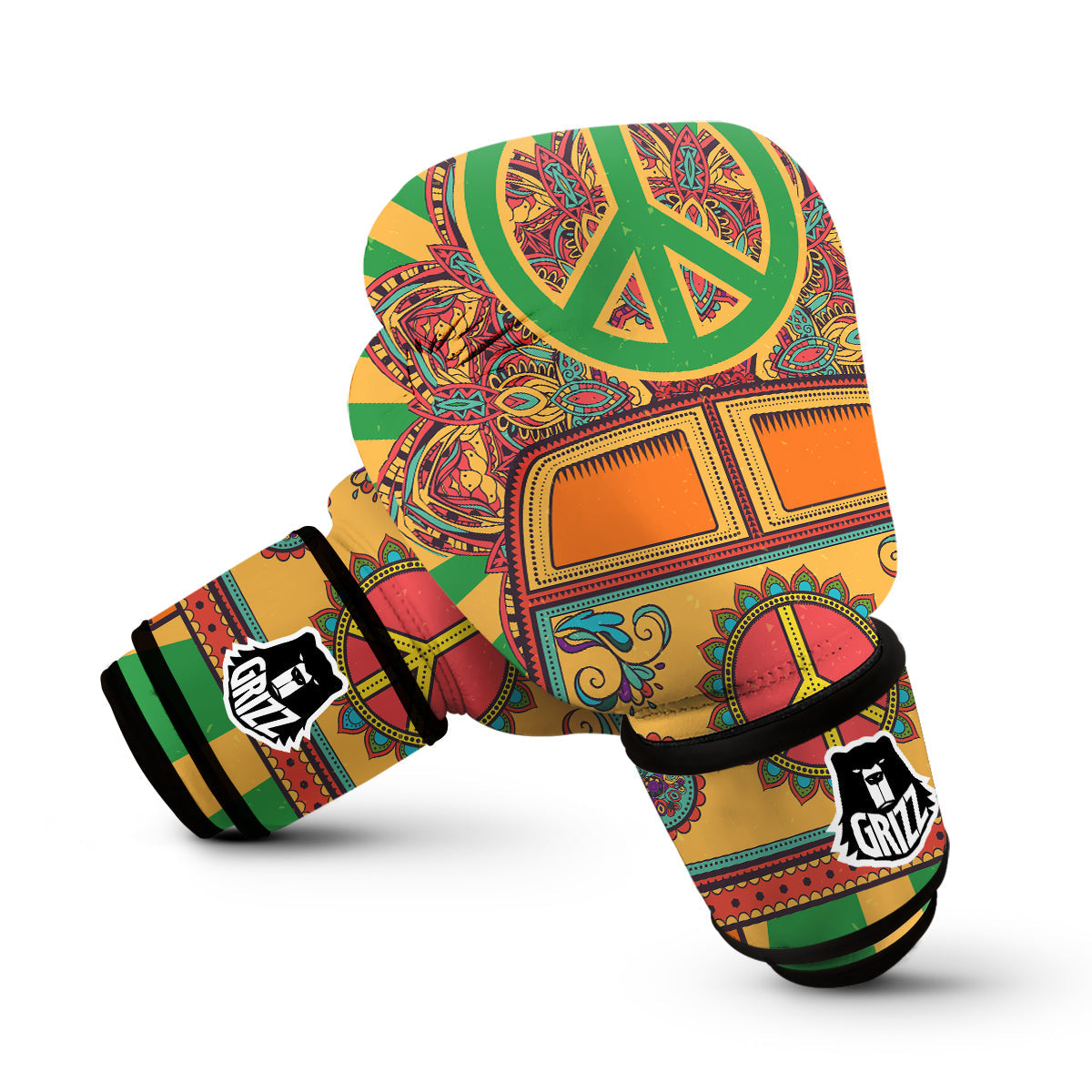 Hippie Van Peace Sign Pattern Print Boxing Gloves-grizzshop