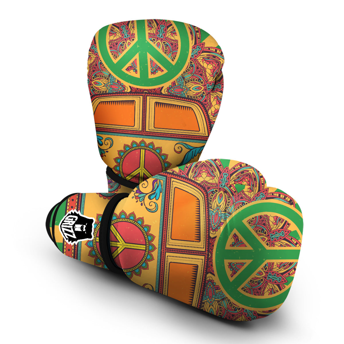 Hippie Van Peace Sign Pattern Print Boxing Gloves-grizzshop