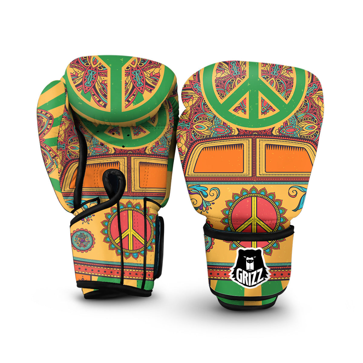 Hippie Van Peace Sign Pattern Print Boxing Gloves-grizzshop