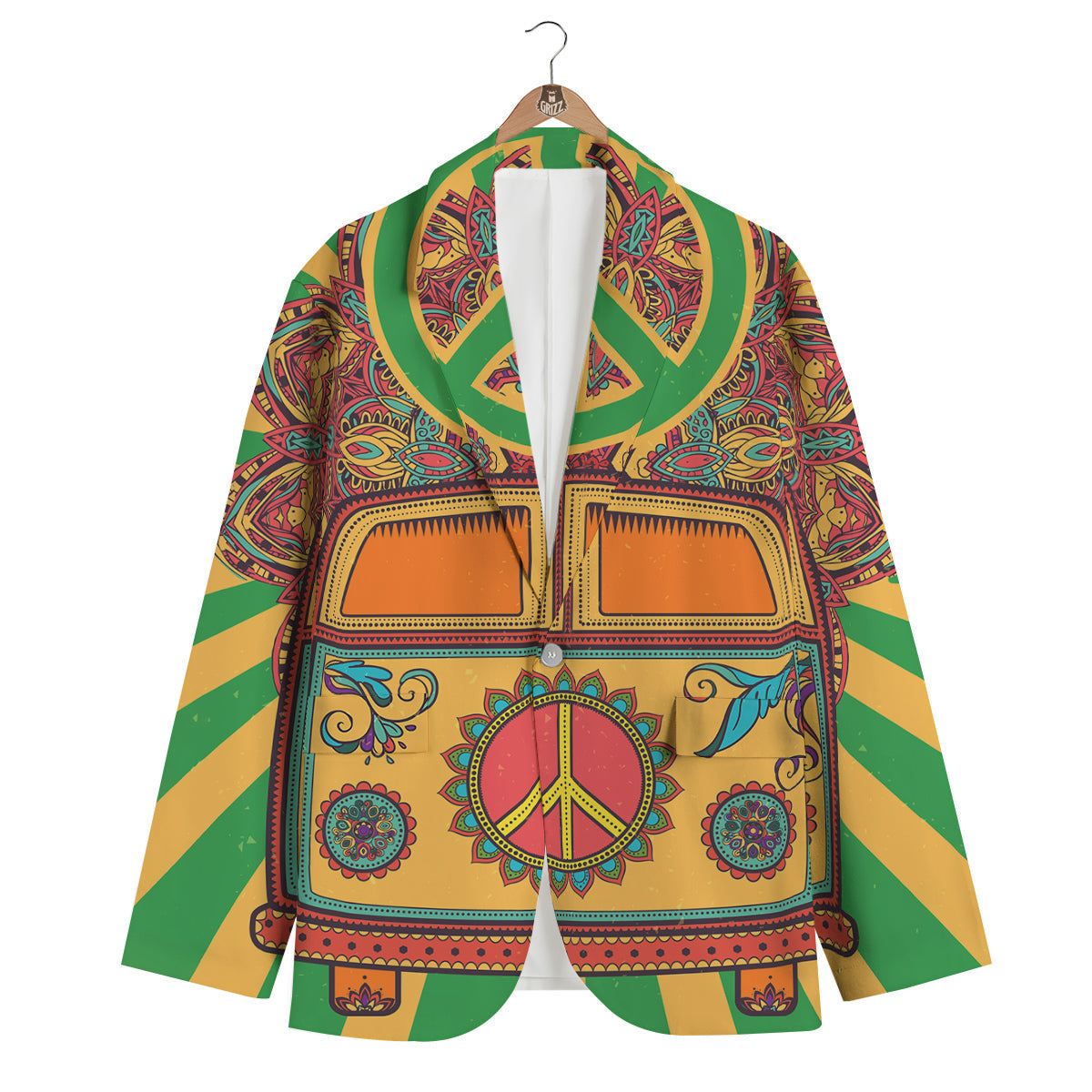 Hippie Van Peace Sign Pattern Print Men's Blazer-grizzshop