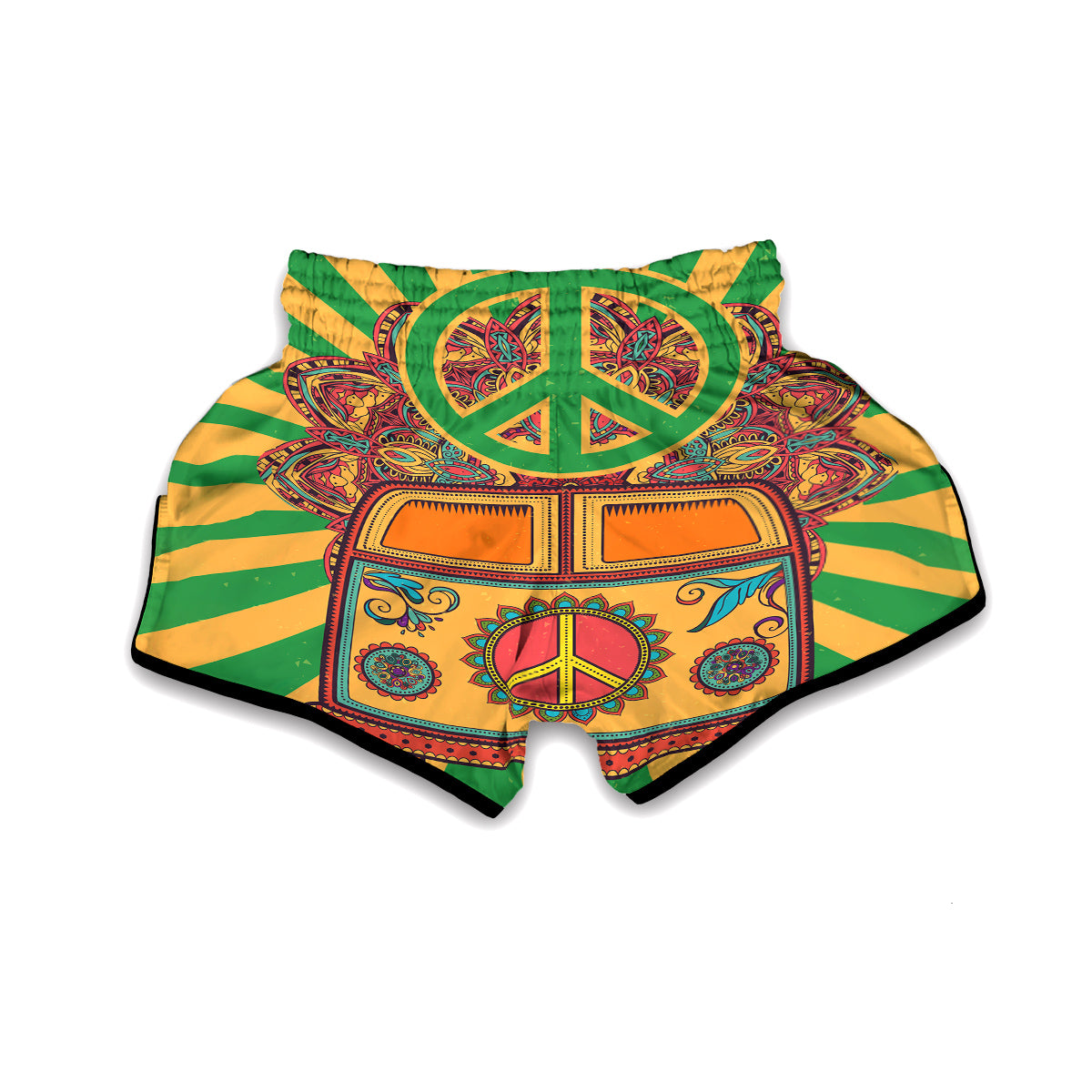 Hippie Van Peace Sign Pattern Print Muay Thai Boxing Shorts-grizzshop