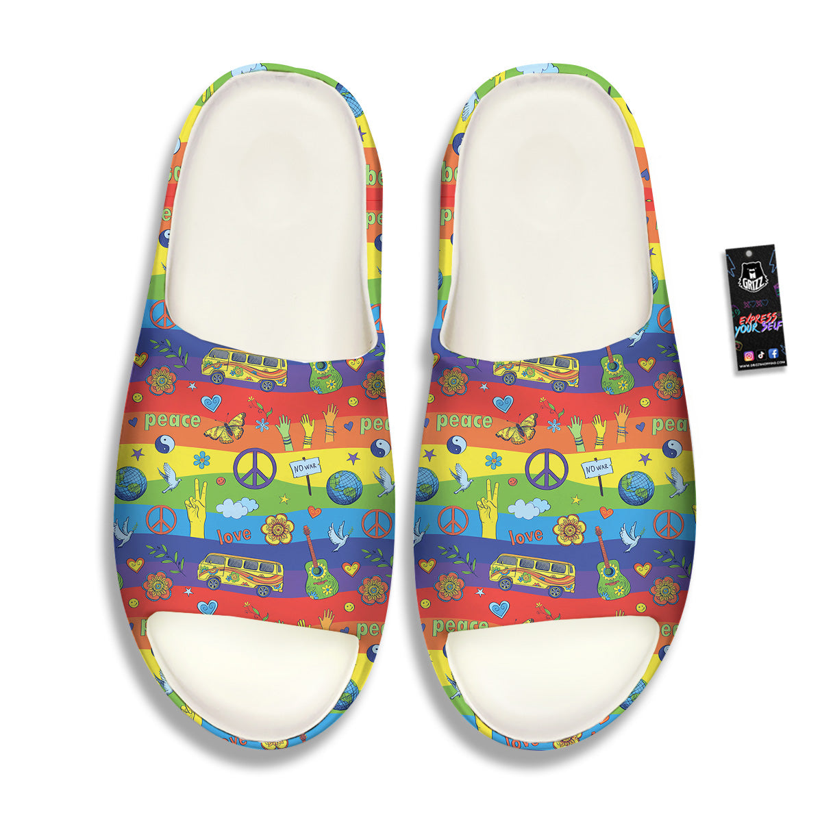 Hippie Drawing Psychedelic Wave Print Pattern Sandals-grizzshop