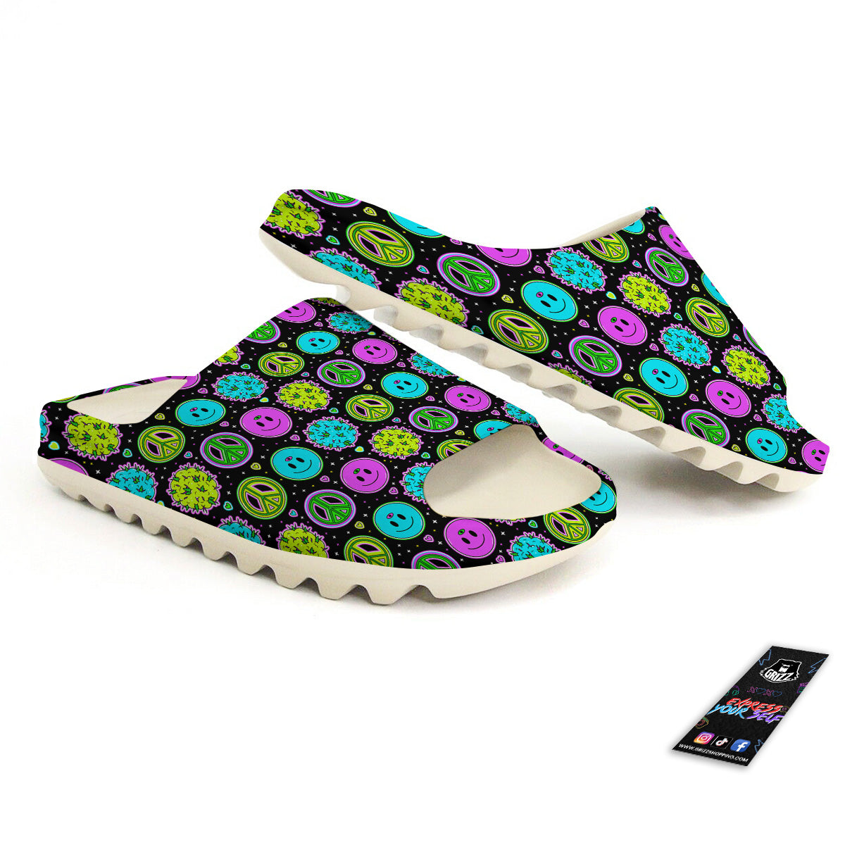 Hippie Peace Symbol And Weed Print Pattern Sandals-grizzshop