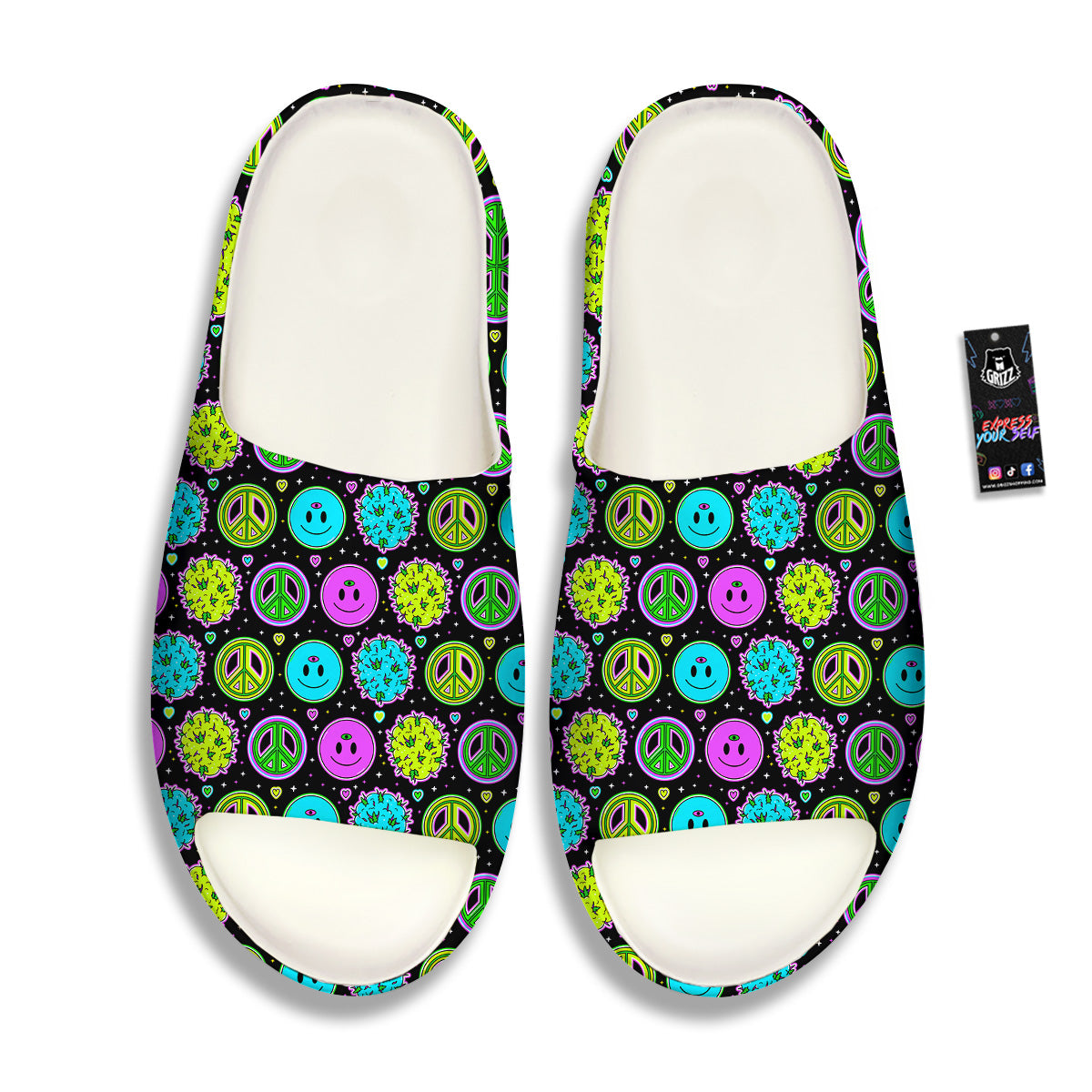 Hippie Peace Symbol And Weed Print Pattern Sandals-grizzshop