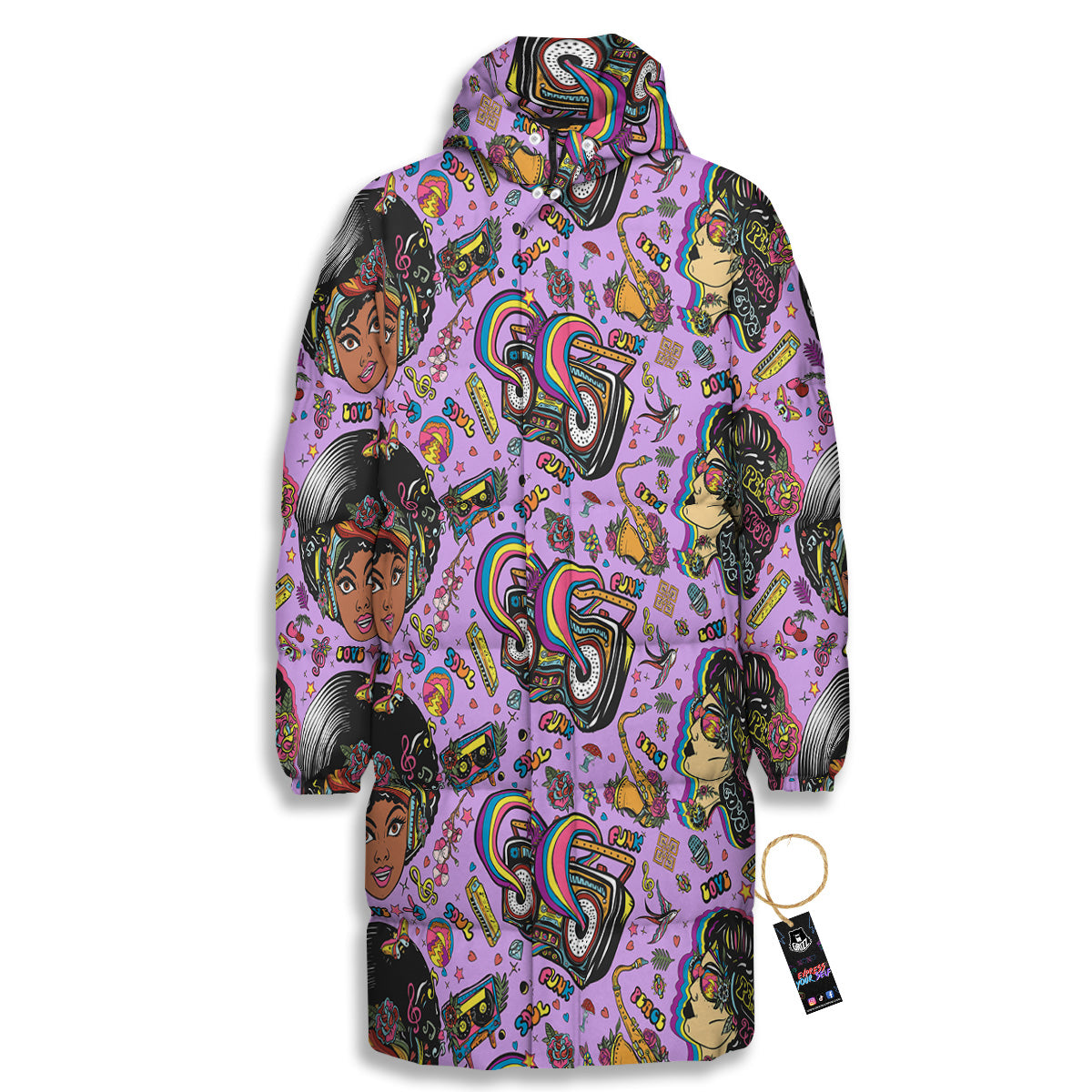 Hippie Retro Funky Women Print Pattern Long Down Jacket