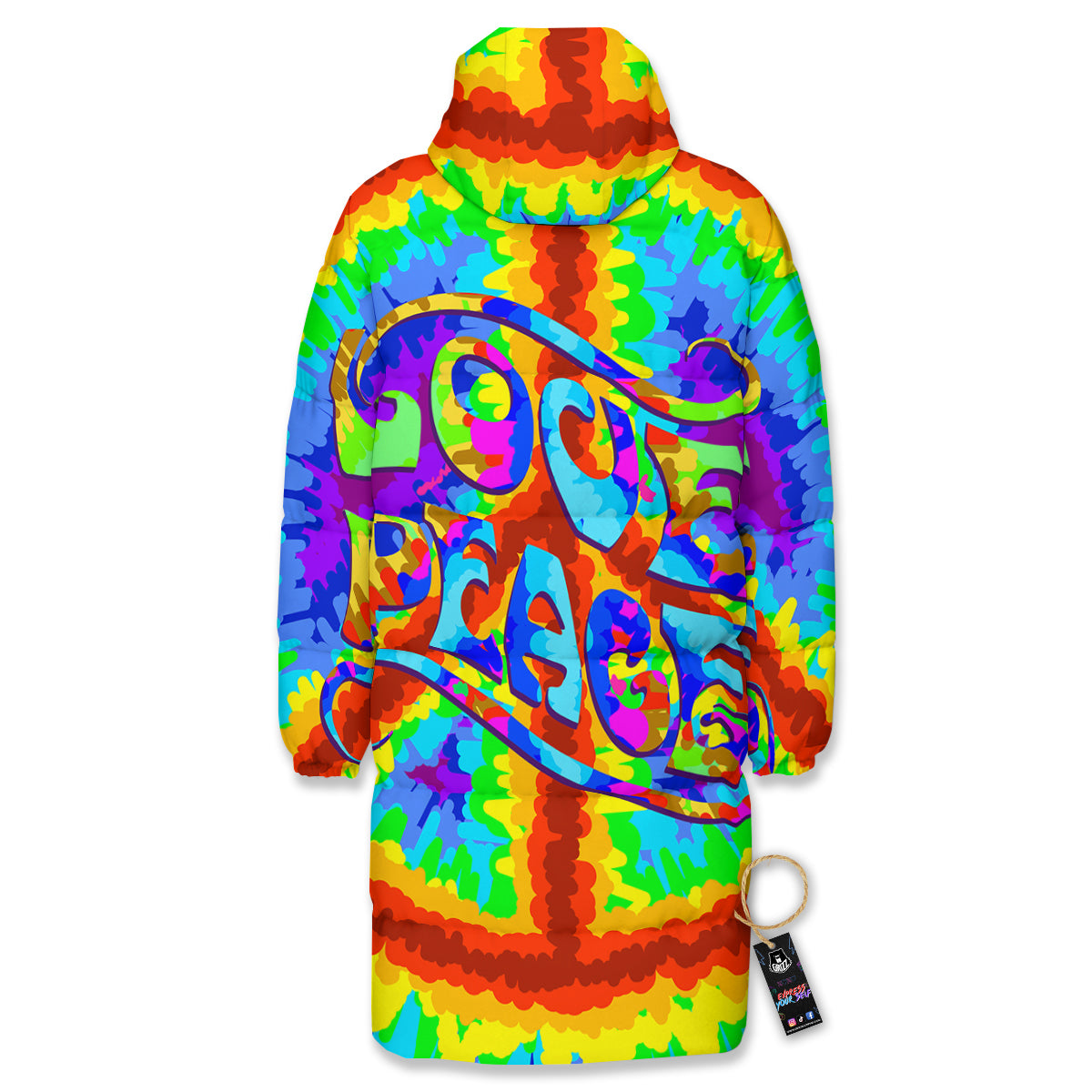 Hippie Symbol Colorful Abstract Print Long Down Jacket