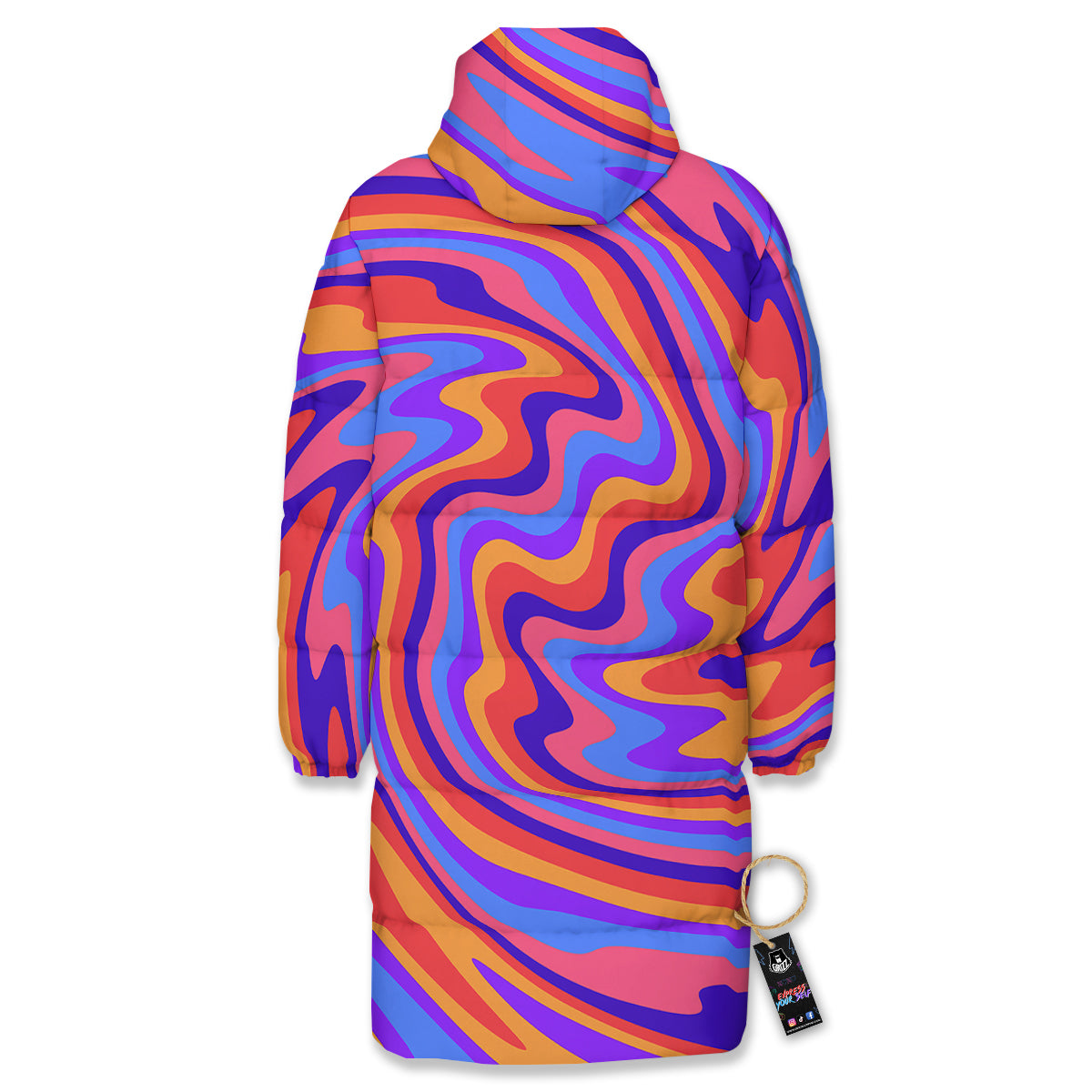 Hippie Trippy Acid Color Print Pattern Long Down Jacket