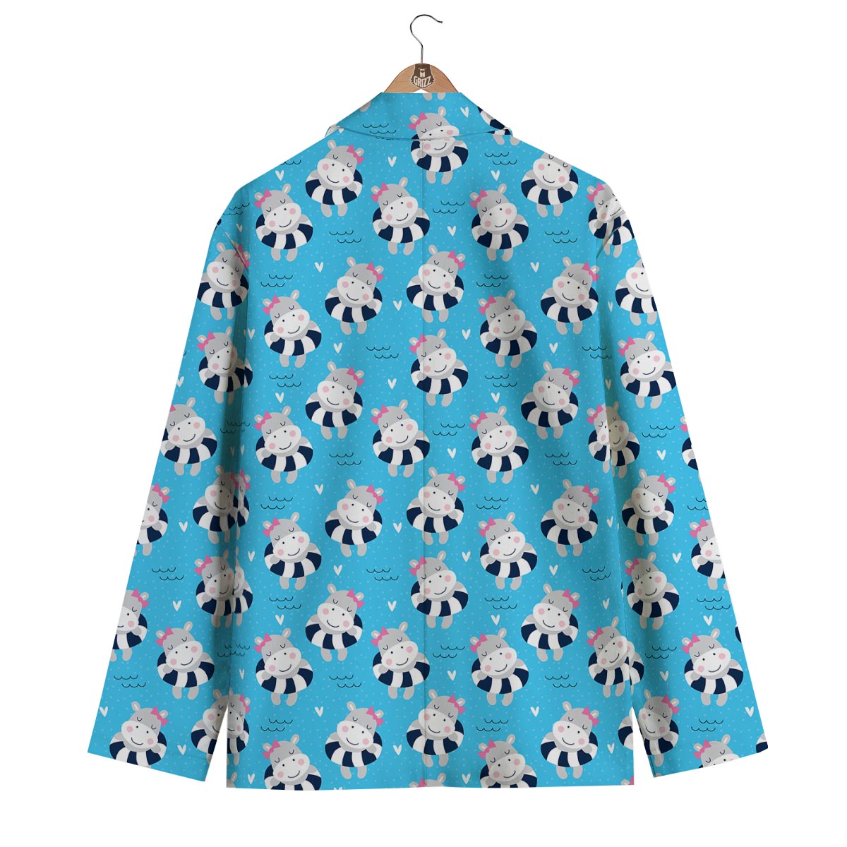 Hippo Cute Pattern Print Men's Blazer-grizzshop