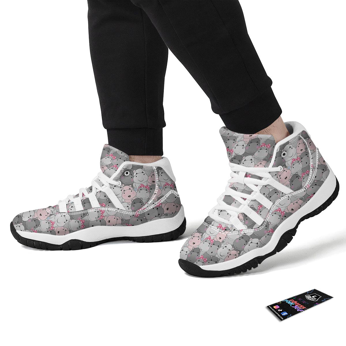 Hippo Cute Print Pattern White Bball Shoes-grizzshop