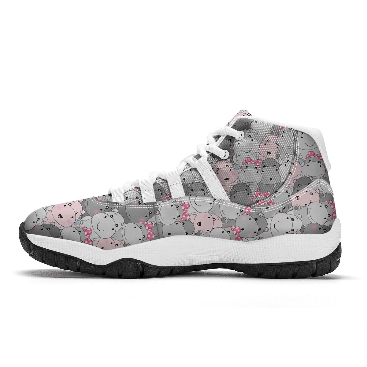 Hippo Cute Print Pattern White Bball Shoes-grizzshop